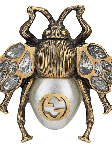 gucci ring bee|Gucci Bee Ring With Crystals And Pearls in Metallic .